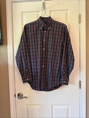 Lands' End Men's Plaid Button-Down Shirt in Navy, Red, Green